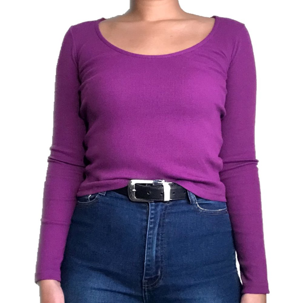 NineteenNinety Round Neck Long Sleeve Top - Purple